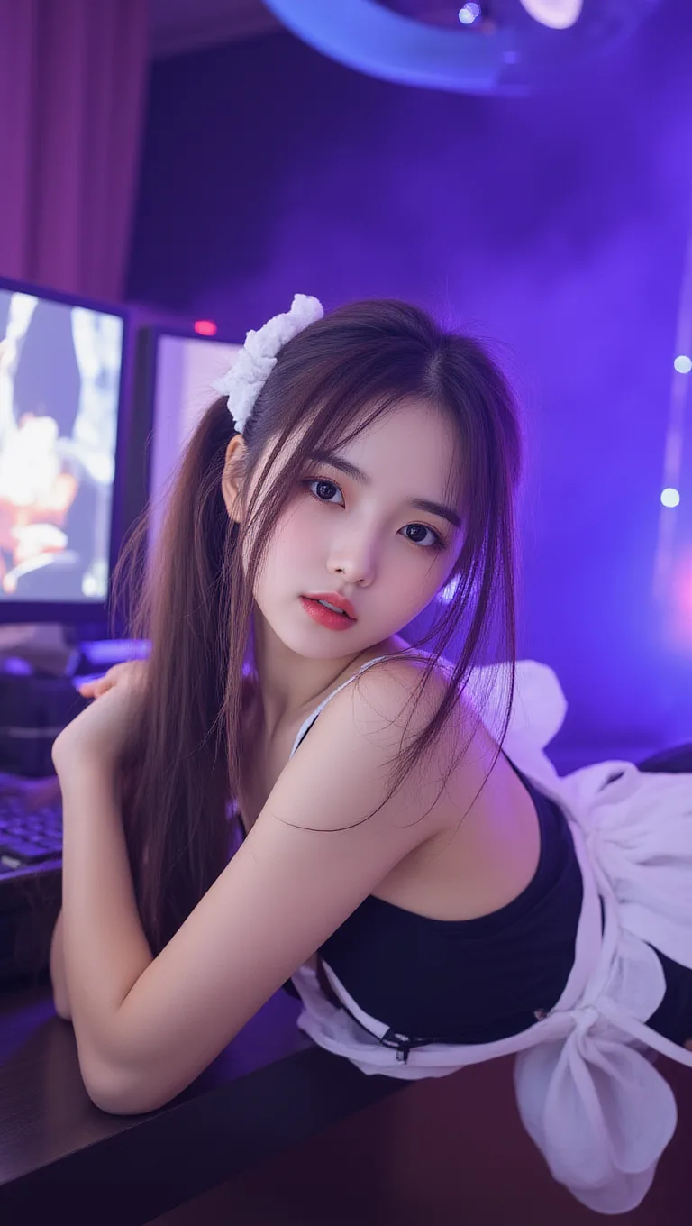 현대식 상점 내부와 임대차 계약서를 담은 테이블 위 전광판 조명